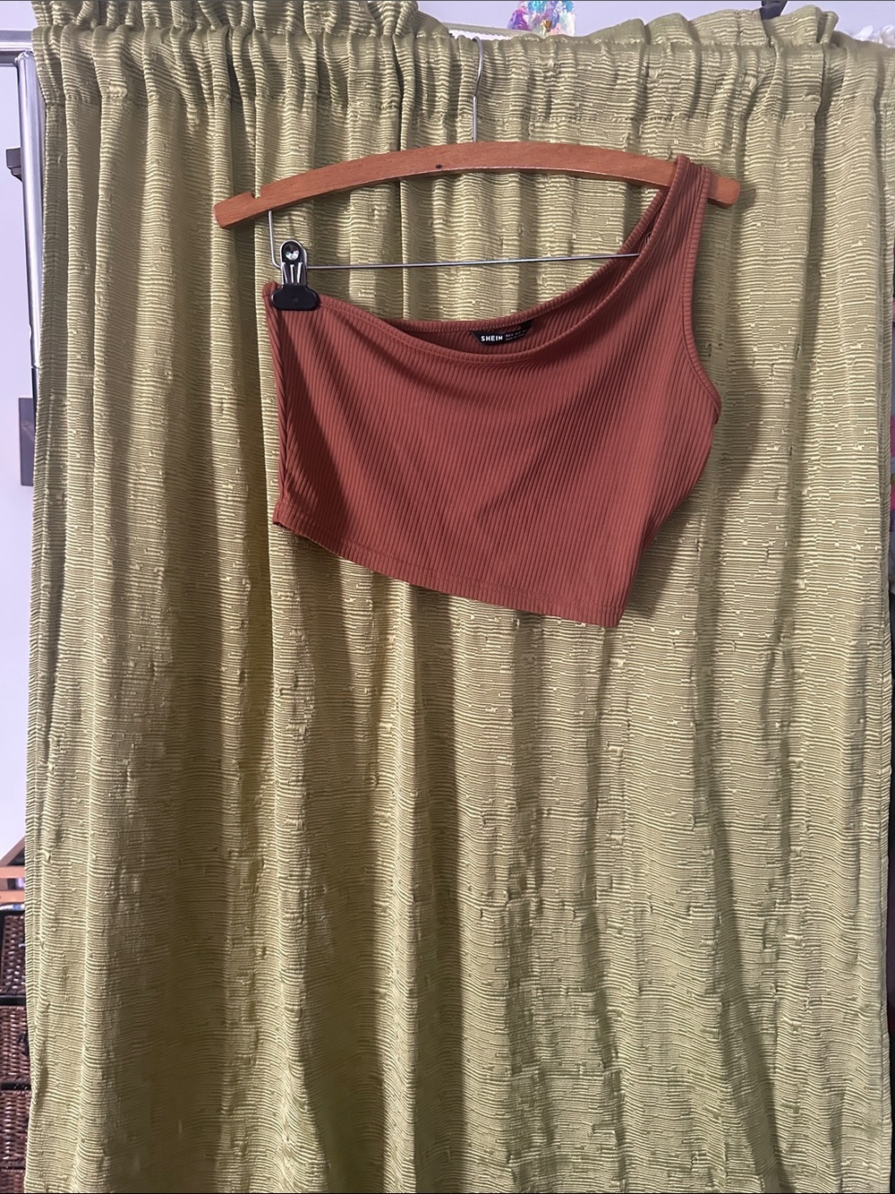 SHEIN Ribbed One-Shoulder Crop Top - Rust Brown